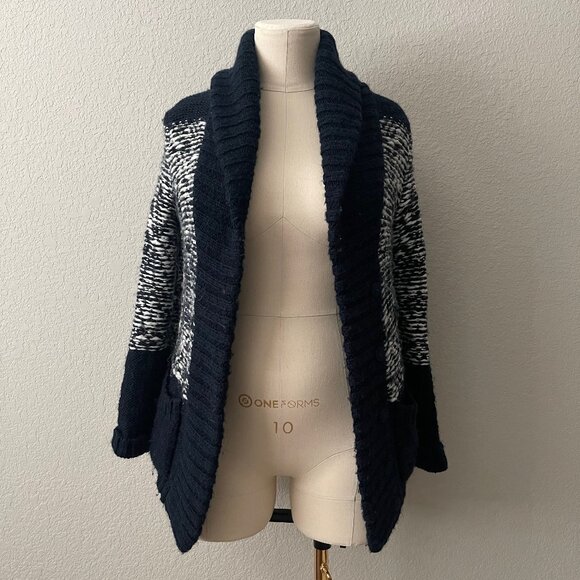 Gap Knitted Fairisle Long Cardigan in White and Indigo/Navy, Size Small - Picture 1 of 12